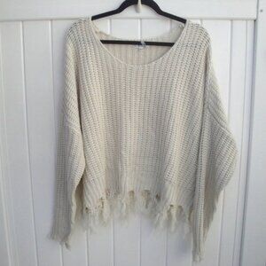 On The Road Sweater Cream Bohemian Chic Neutral Fringe M/L